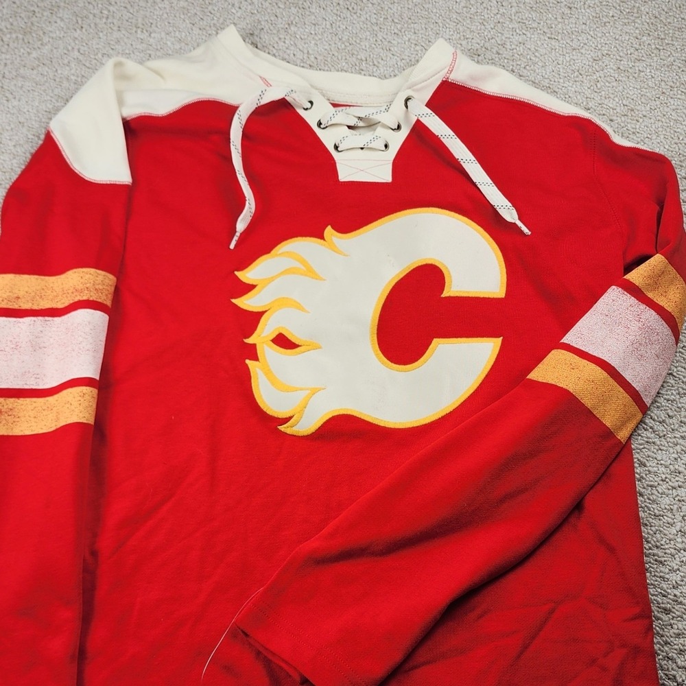 Adidas Calgary Flames Hockey Jersey Crew Shirt Mens XL Red Lace Up Long Slv NWT